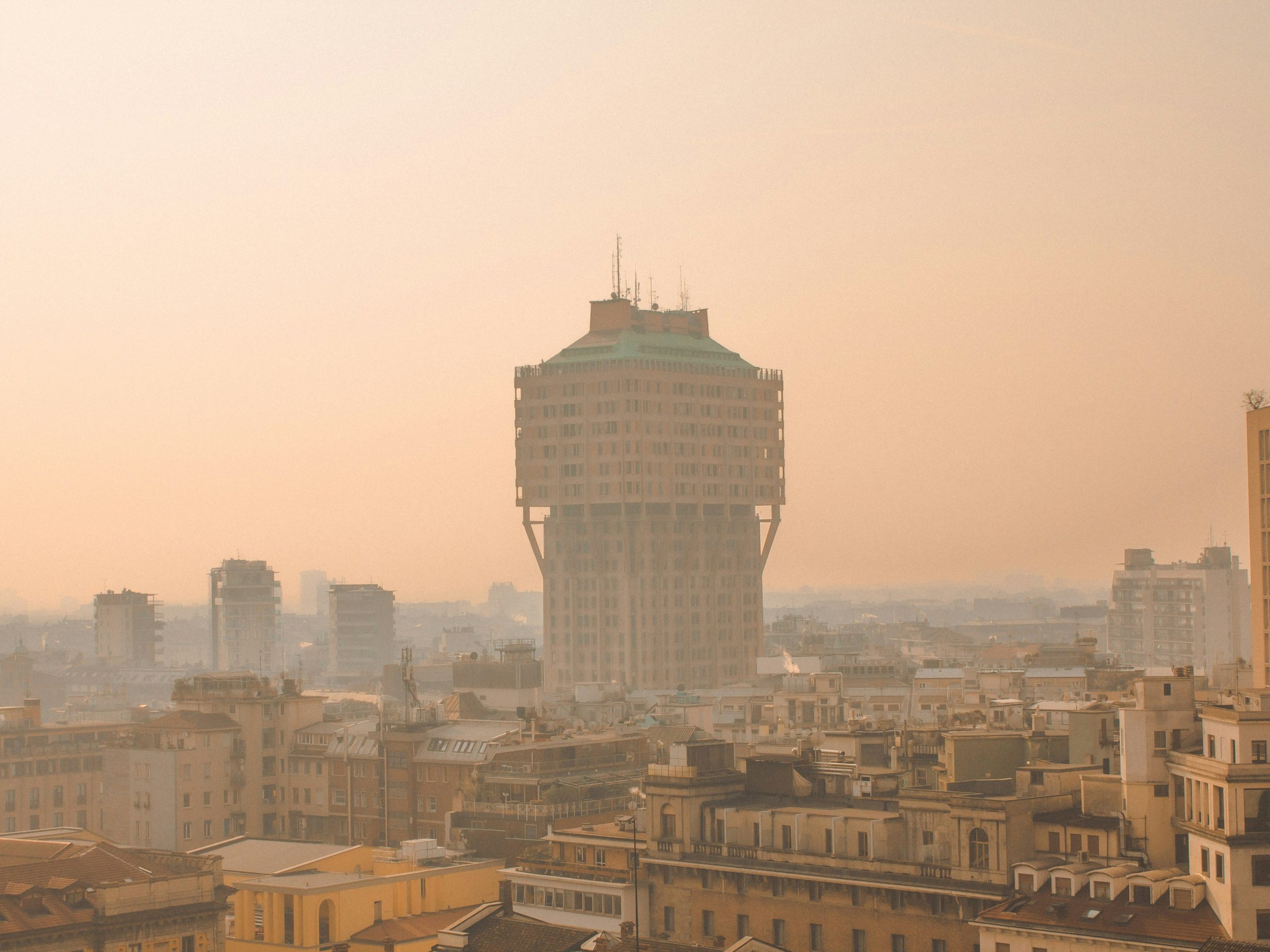 Air pollution in a city.